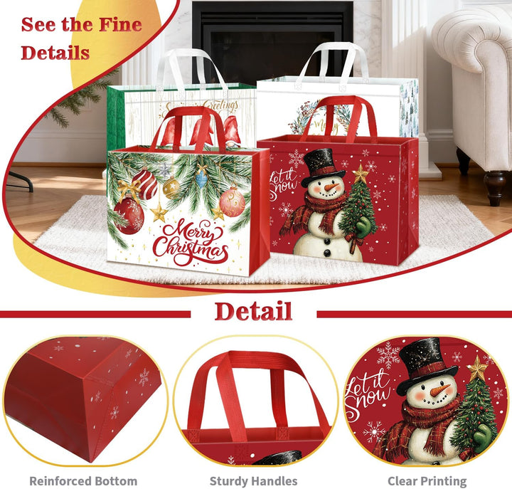 DECHISY 6 Stück Weihnachtstüten Gross, Geschenktüten Weihnachten mit Griffen, Non Woven Weihnachtsge