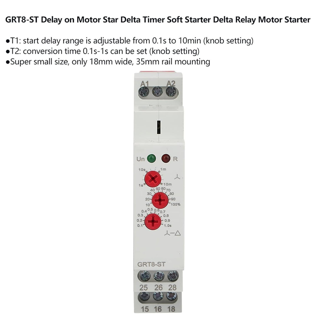 AC/DC 12-240V Star Delta Timer Softstarter Einstellbarer Verzögerungsrelais Motorstarter,GRT8-ST Ver