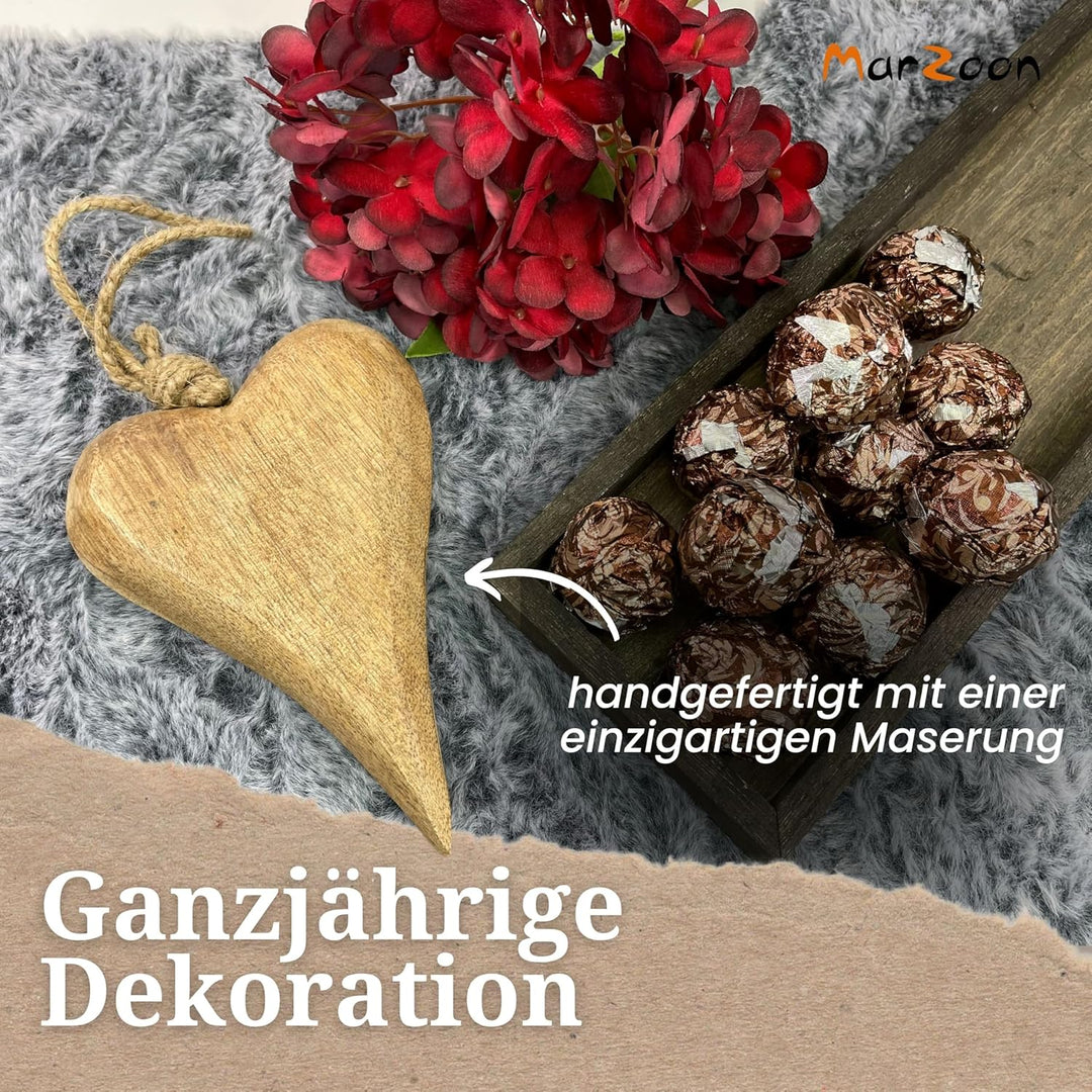 2X Holz Anhänger Herz je 15 x 10 cm - Massiv Holzherzen zum Hängen - Holz-Deko für Fenster - Vintage