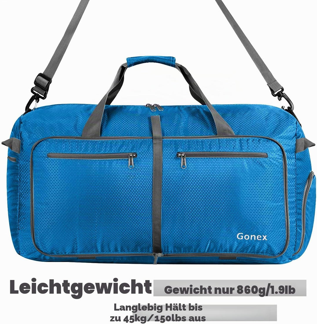 Gonex Faltbare Reisetasche, Leicht mit Schuhfach, 150L, Himmelblau | 210D Waben-Nylon, Wasserabweise