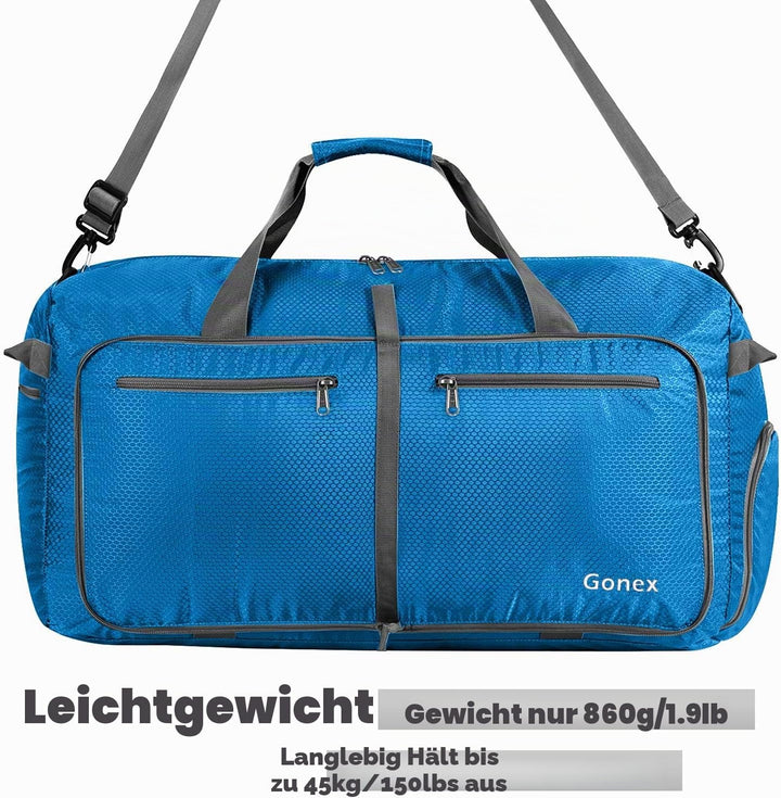 Gonex Faltbare Reisetasche, Leicht mit Schuhfach, 150L, Himmelblau | 210D Waben-Nylon, Wasserabweise
