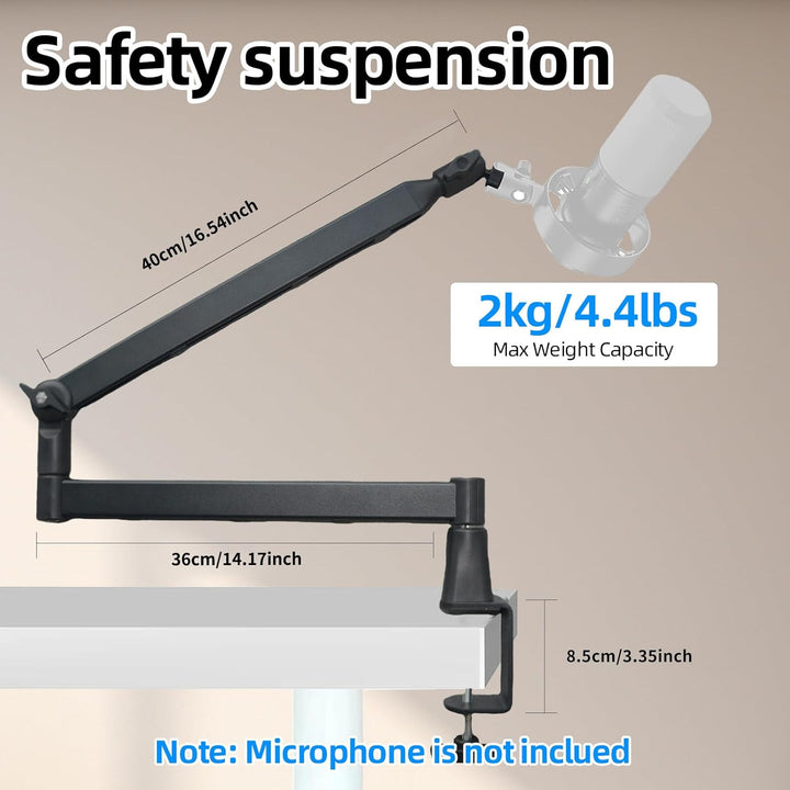 Mikrofon-Boomarm, flaches Mikrofonarm-Stativ mit Tischklemme, Schraubenadapter, versteckten Kabelfüh