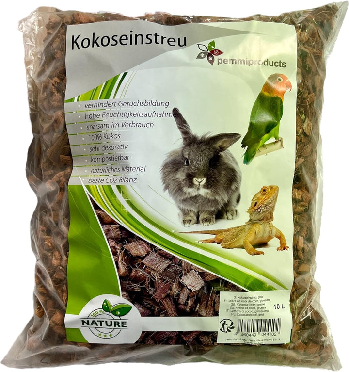 Kokoseinstreu grob 10 Liter (EUR 1,59/Liter), Kokoschips, Einstreu geeignet als Käfig Bodenbedeckung