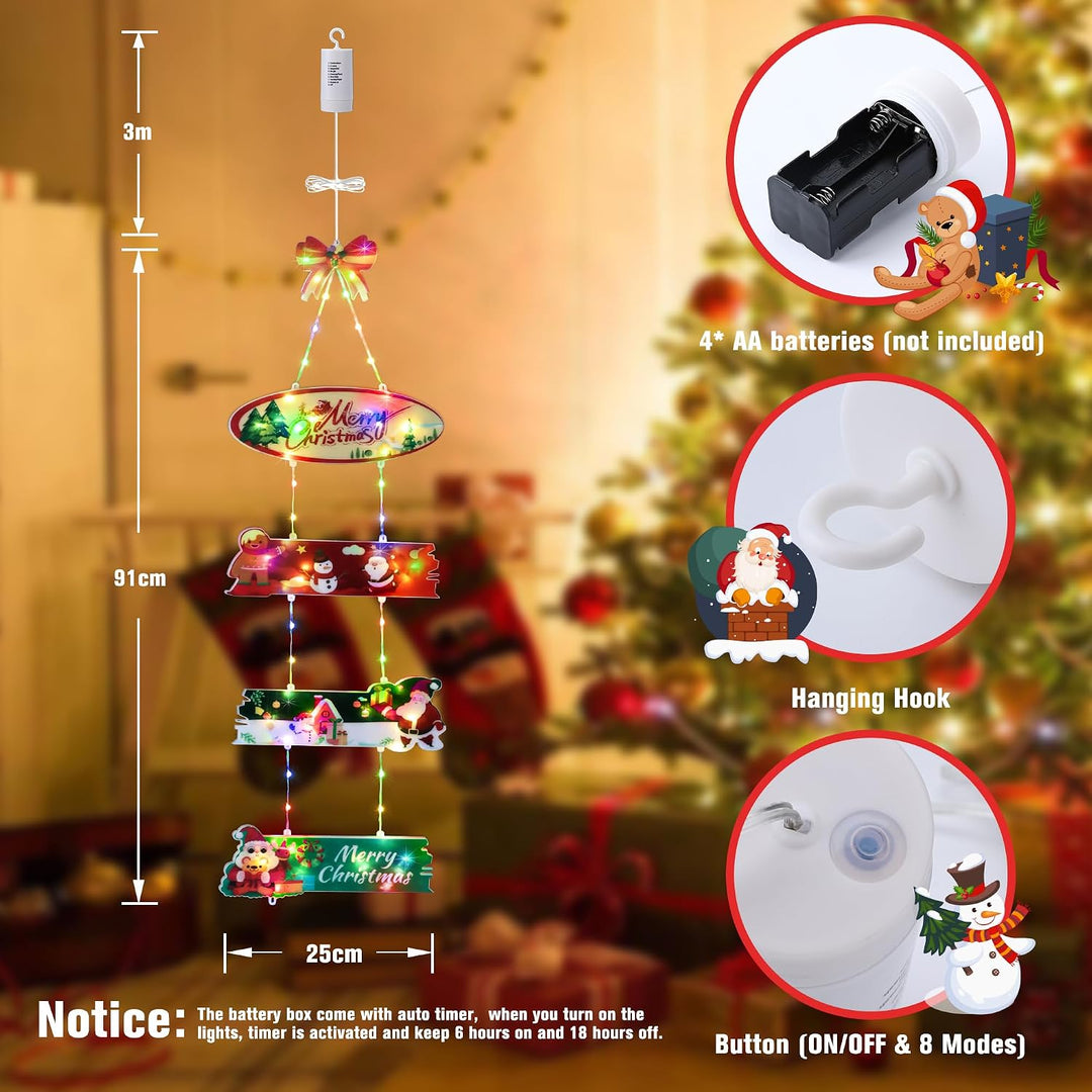 Qedertek Weihnachtsbeleuchtung Aussen Batterie, 72 LED Weihnachtskranz Bunt Türkranz mit Timer, 8 Mo