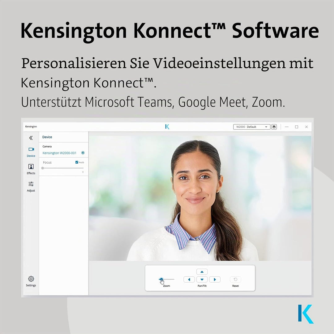 Kensington W2050 Pro 1080p Autofokus-Webcam, Strom über USB, 2 integrierte Mikros mit Noise Reductio