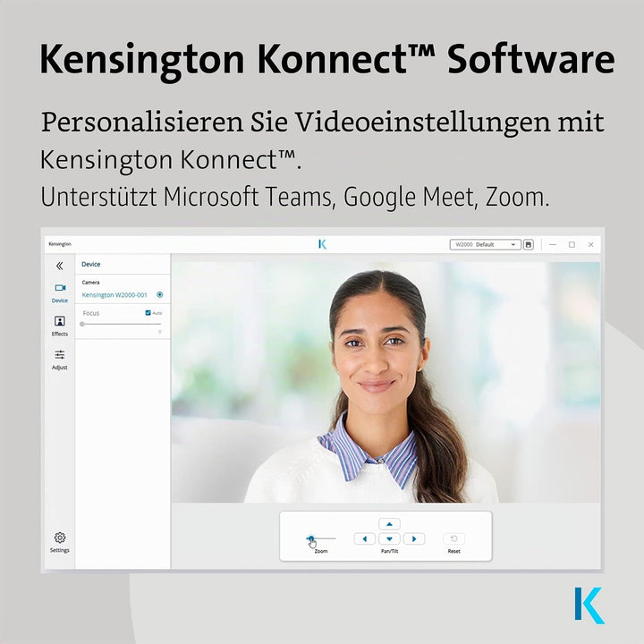 Kensington W2050 Pro 1080p Autofokus-Webcam, Strom über USB, 2 integrierte Mikros mit Noise Reductio