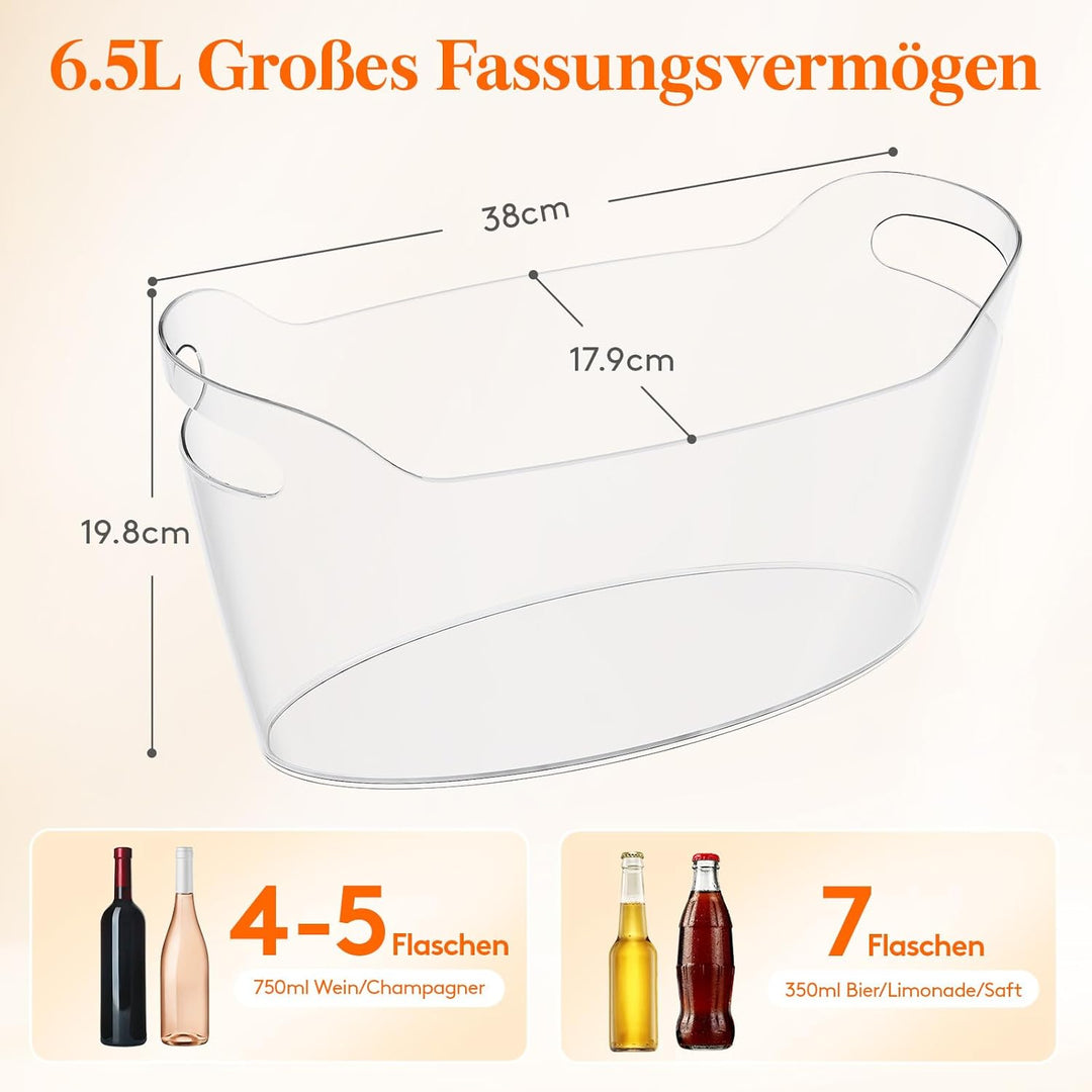 Lifewit 6,5L Flaschenkühler mit Eisschaufel, Kunststoff Sektkühler Schale (38 × 18 × 20cm), Grosser