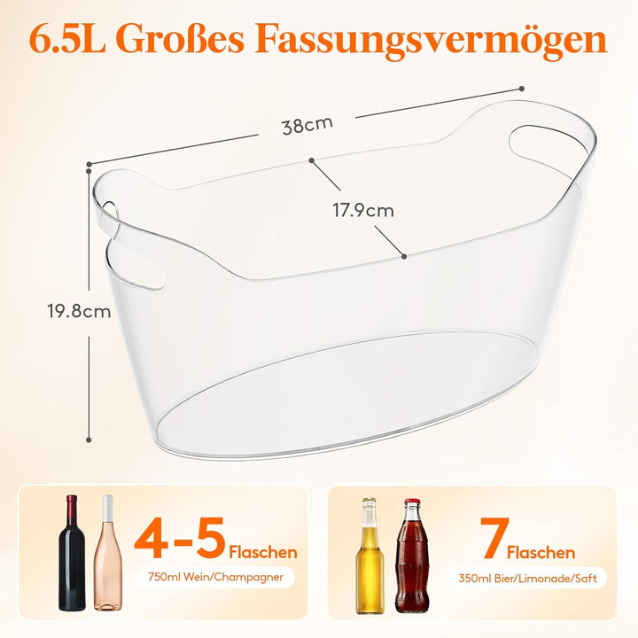 Lifewit 6,5L Flaschenkühler mit Eisschaufel, Kunststoff Sektkühler Schale (38 × 18 × 20cm), Grosser