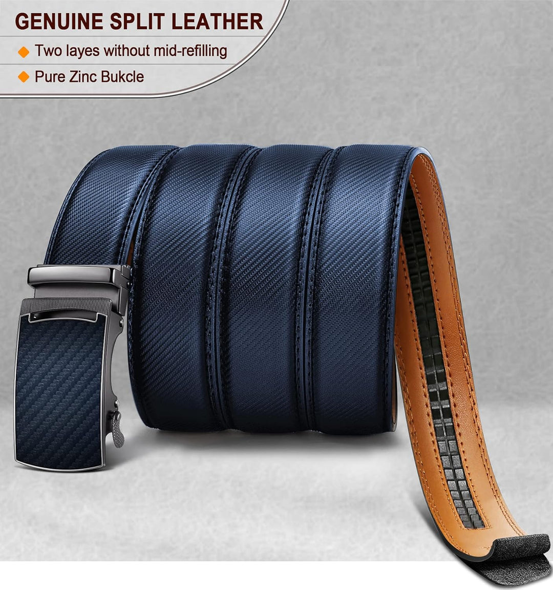 KEMISANT Gürtel Herren, Ledergürtel Ratsche Automatikschliesse für Herren Business Anzug,Breit 35mm,