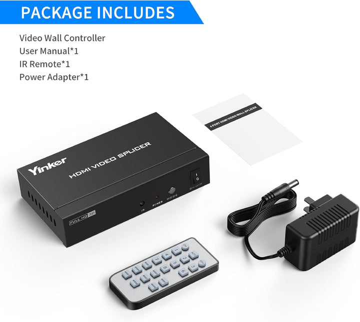 Yinker HDMI Videowand Controller 2x2 HDMI Video Wall Processor für 4 TV Splicing Display Unterstützt