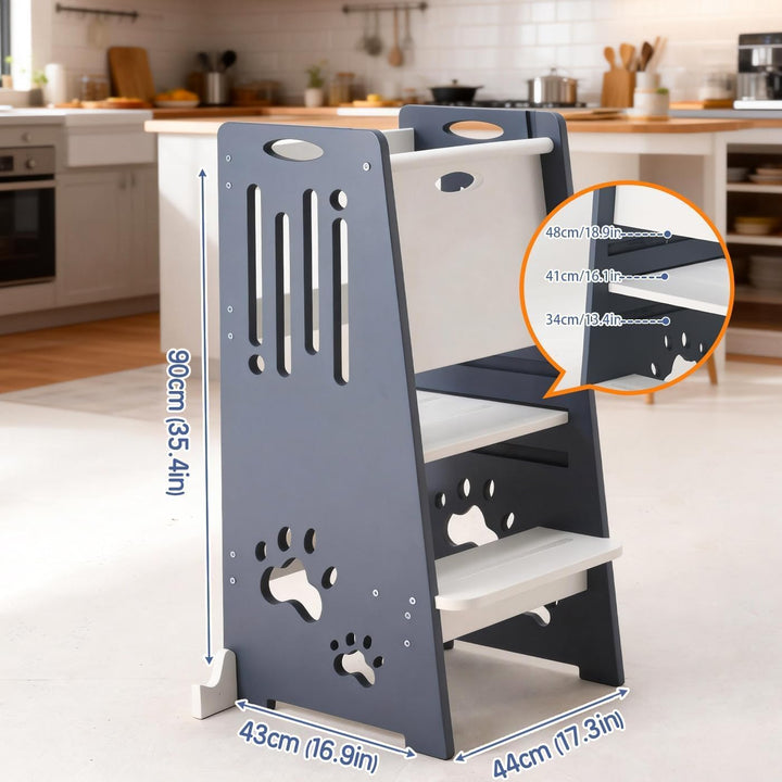 Kleinkind Tritthocker Kinderhocker, Toddler Tower & Lernhocker mit Sicherheitsbarriere, Kippschutz u