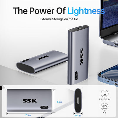 SSK 128 GB tragbare Externe SSD, bis zu 550 MB/s Ultra Speed USB 3.2 Gen2 externes Solid-State-Laufw