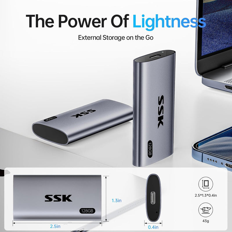 SSK 128 GB tragbare Externe SSD, bis zu 550 MB/s Ultra Speed USB 3.2 Gen2 externes Solid-State-Laufw