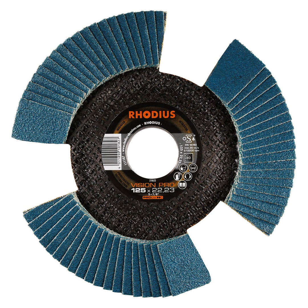 10x Rhodius Fächerschleifscheibe VISION PRO 125 x 22,23 Korn 80