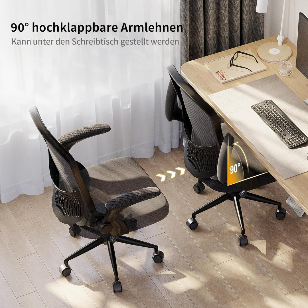 naspaluro Ergonomischer Bürostuhl, Schreibtischstuhl mit 90° Klappbaren Armlehnen, Einzigartige Lend