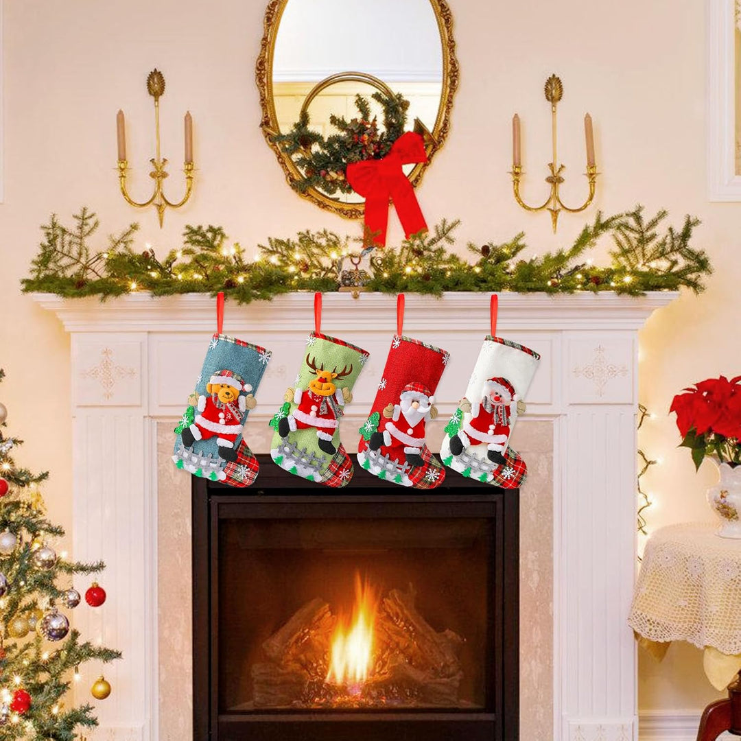 BORDEAG Weihnachtsstrumpf, 4 Stück Weihnachtssocken Geschenktüte, Nikolausstiefel Socken zum Befülle
