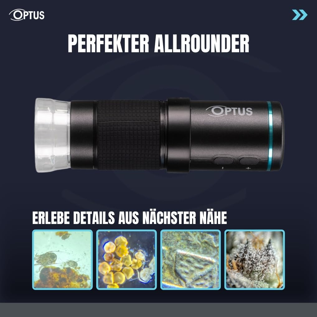 Optus Digitalmikroskop WLAN Full-HD 50x-300x mit Video- und Fotoaufnahme LED dimmbar für Handy, Tech
