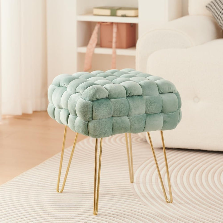 Zedelmaier Moderner Velvet Kosmetik Hocker, Quadratisch Ottoman-Fusshockermit goldfarbenen Metallbei