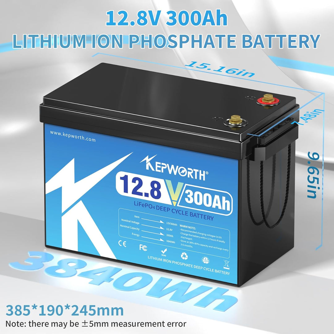 KEPWORTH LiFePO4 300Ah 12V Batterie, 3840Wh Lithium Akku mit 200A BMS, Max. 15000 Zyklen, Perfekter
