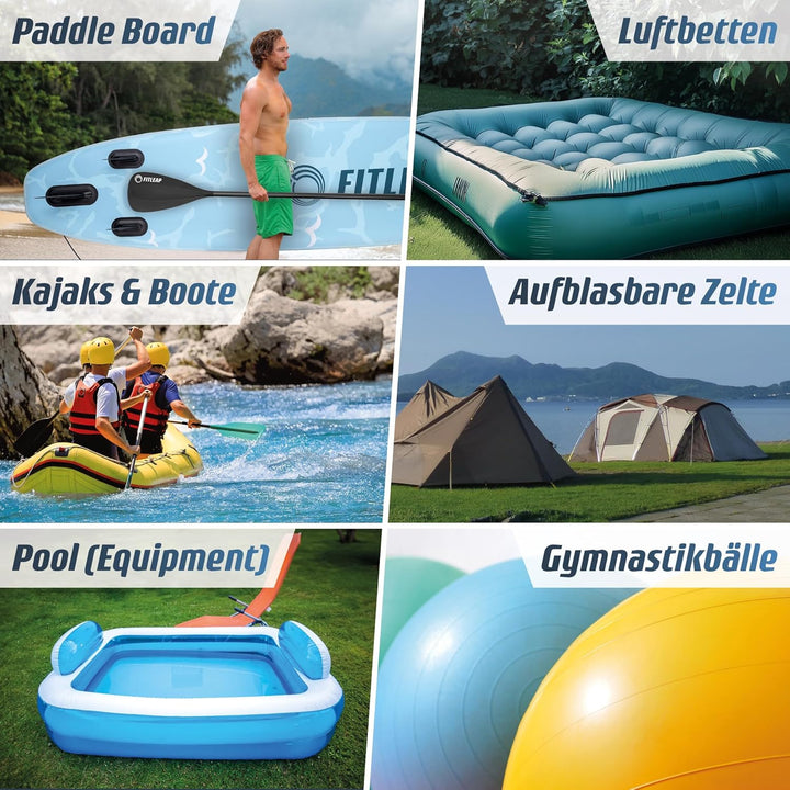 Fitleap SUP Pumpe elektrisch 20 PSI, pumpt das Board in wenigen Minuten auf | Zieldruck am LCD-Displ