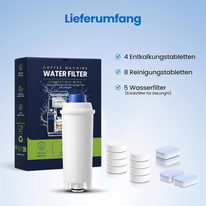 Filswa Kaffee Wasserfilter Set Ersatz für Delonghi Wasserfilter (DLSC002)