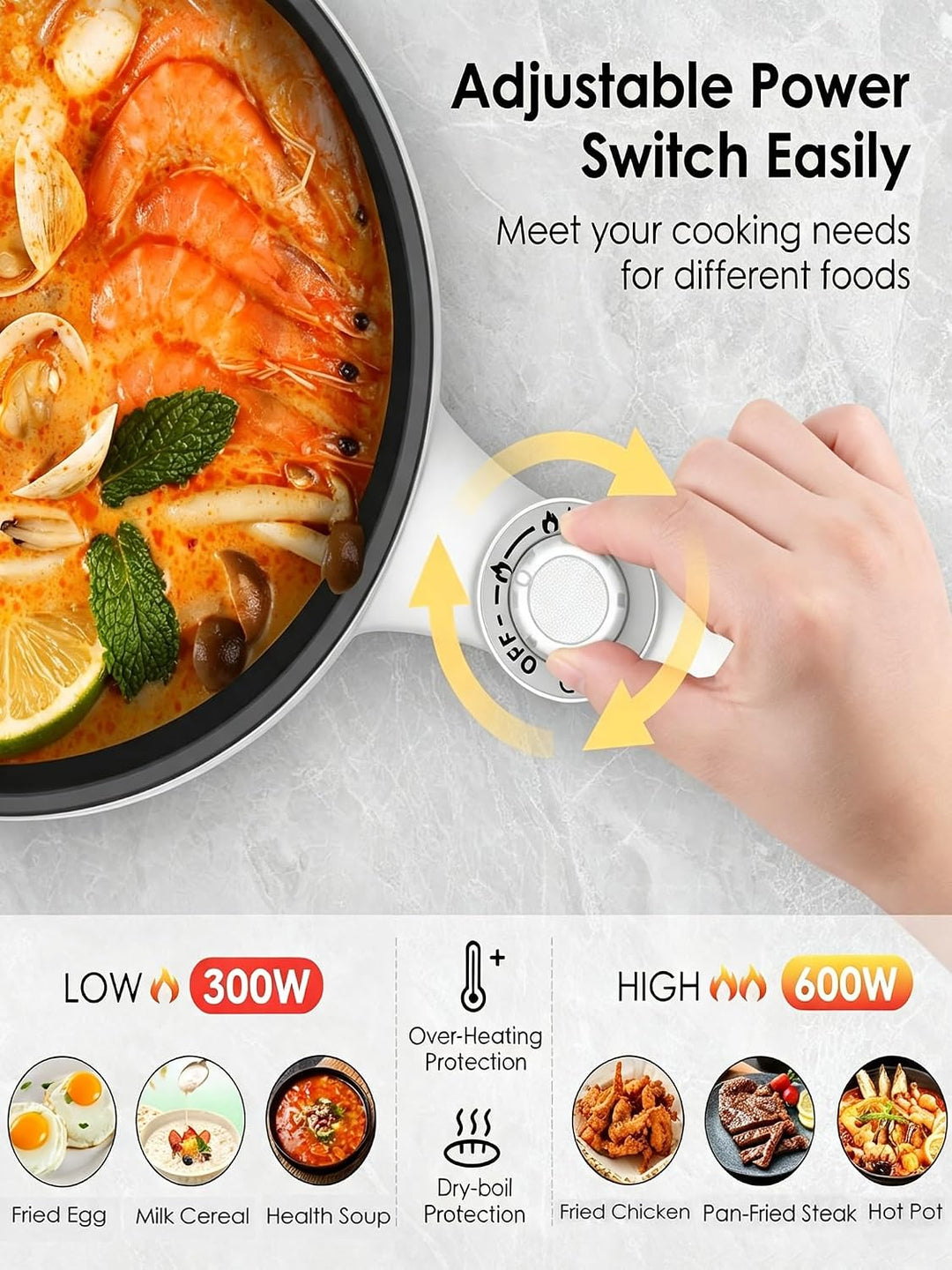 Audecook Elektrische Hot Pot, 1.7 L/20cm Tragbare Elektrischer Bratpfanne Hotpot Topf Antihaft Mini