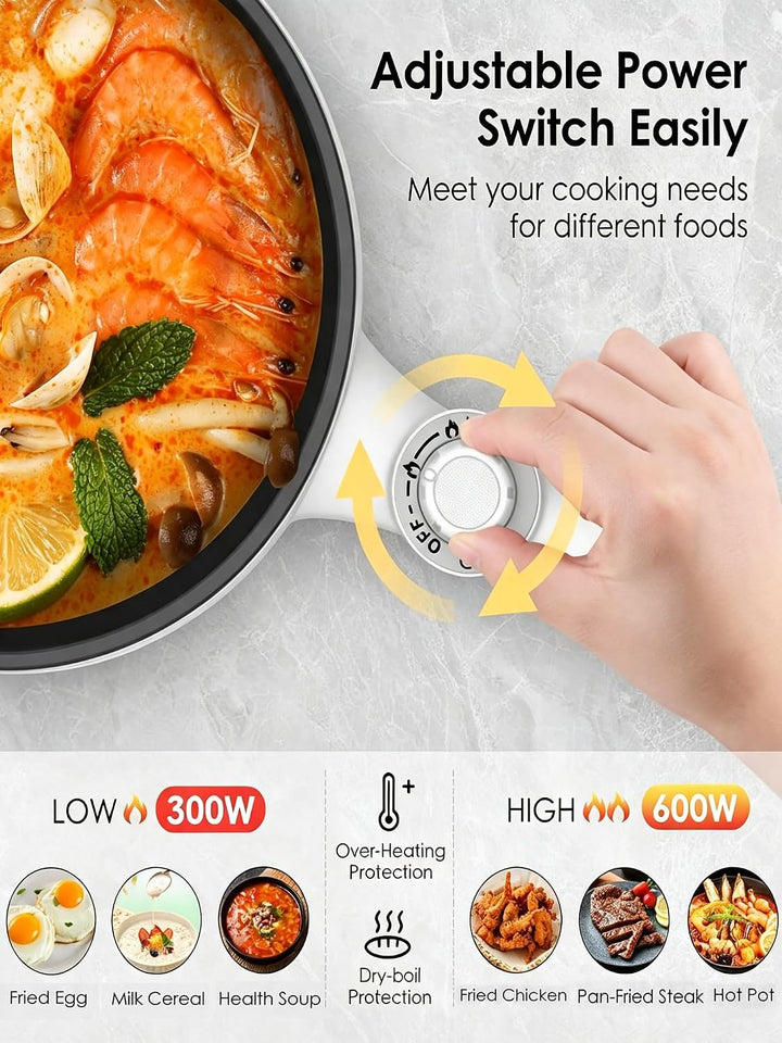 Audecook Elektrische Hot Pot, 1.7 L/20cm Tragbare Elektrischer Bratpfanne Hotpot Topf Antihaft Mini