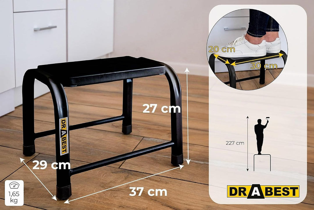 Drabest - Tritthocker - Podest Schwarz - rutschfeste Füsse, Robustes Stahl, Grosse und Bequeme Arbei