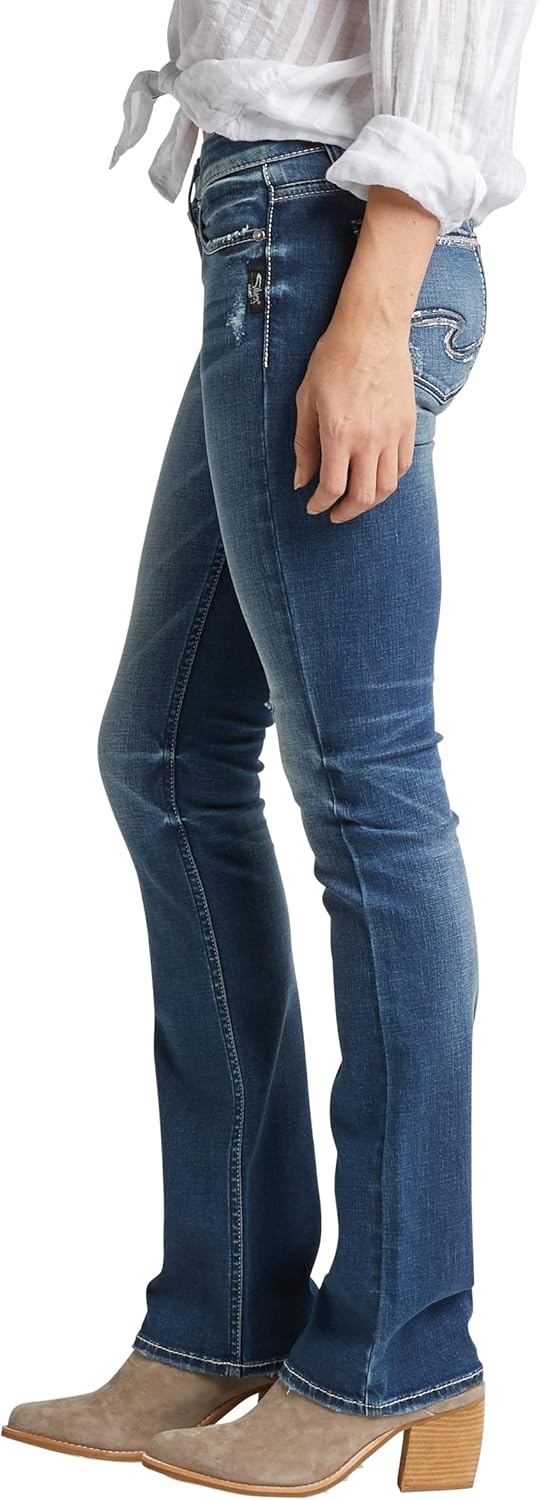 Silver Jeans Co. Damen Jeans Tuesday Low Rise Slim Bootcut Jeans 31W / 31L Medium Indigo Distressed,
