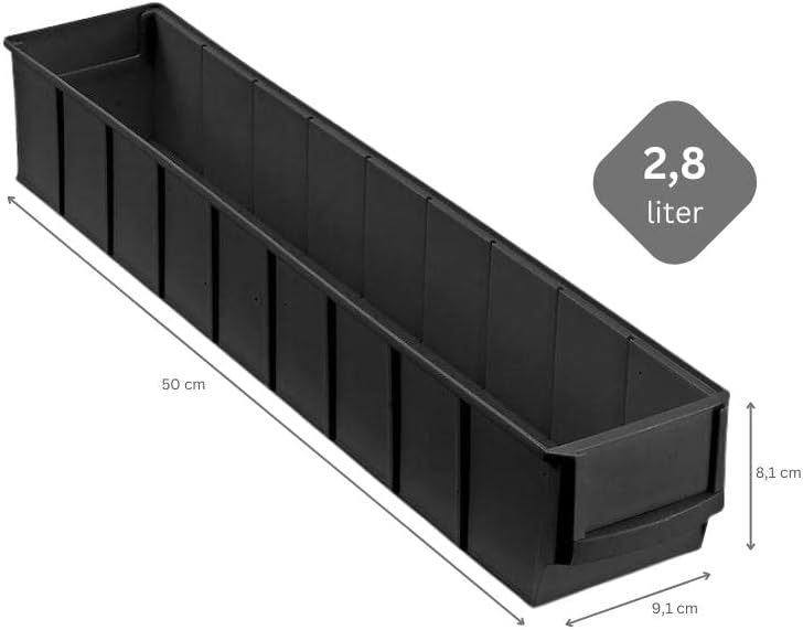SparSet 10x Leitfähige Industriebox 500 S | HxBxT 8,1x9,1x50cm | 2,8 Liter | ESD, Sichtlagerkasten,