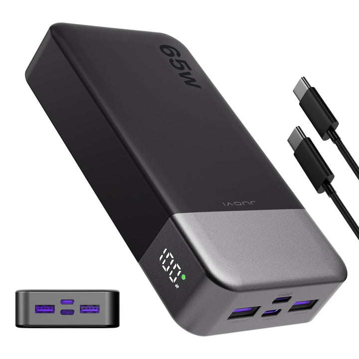 JUOVI Power Bank 65W, Powerbank 20000mAh, Laptop powerbank schnellladefunktion 2 USB-C und 2 USB-A,