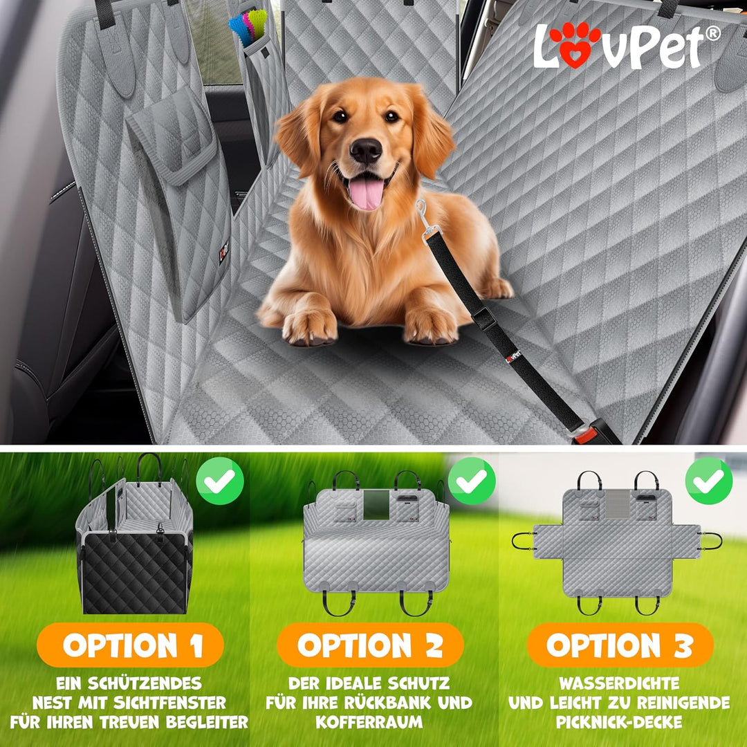 Lovpet® 2in1 Hundedecke für Auto Rückbank & Kofferraum mit Seitenschutz und Sichtfenster Kofferraums