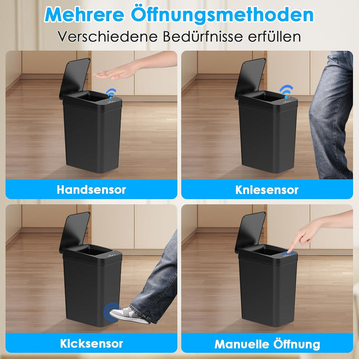 Dreamhigh® 2er Set Mülleimer mit Sensor, 12L Elektrischer Mülleimer mit Automatischem Deckel, Smart