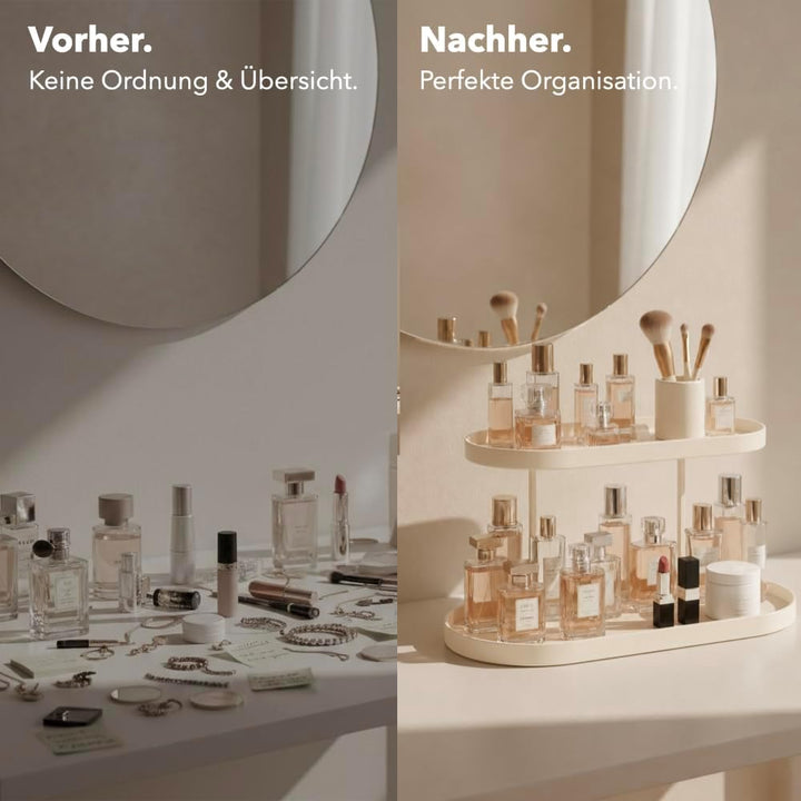 Parfüm Organizer aus Metall &amp; Kunstleder I Montagefreier Kosmetik Organizer für Schminktisch und Bad