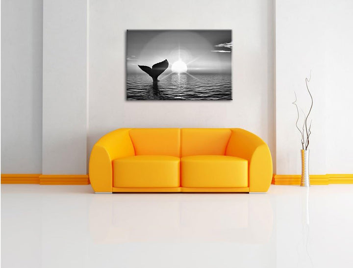 Pixxprint Walflosse im Sonnenuntergang / 100x70cm Leinwandbild bespannt auf Holzrahmen/Wandbild Kuns