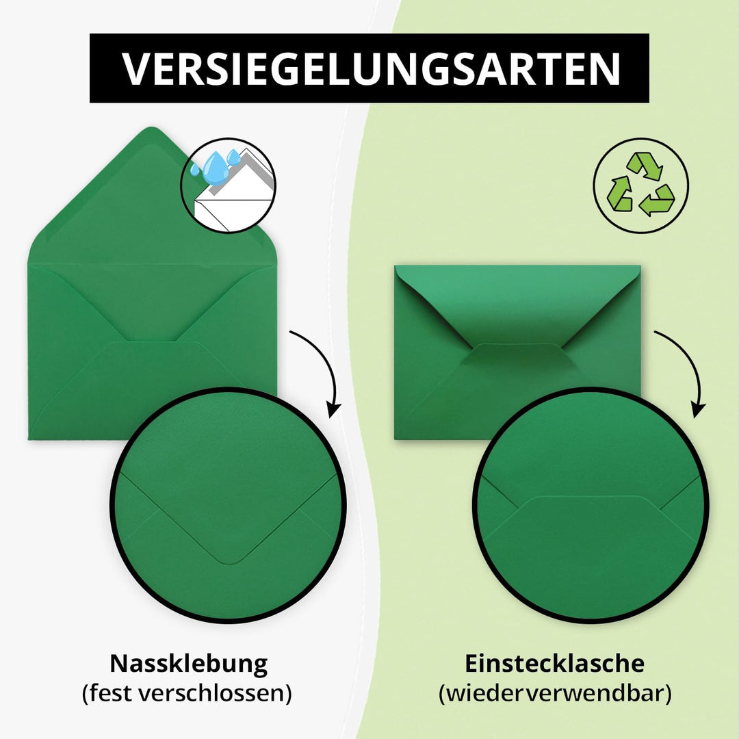 200x Brief-Umschläge in Dunkel-Grün - 80 g/m² - Kuverts in DIN B6 Format 12,5 x 17,6 cm - Nassklebun