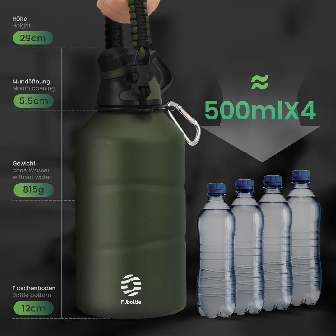 Fjbottle Edelstahl Trinkflasche 1900ML mit Magnetischem Deckel, BPA FREI auslaufsichere Doppelwandig