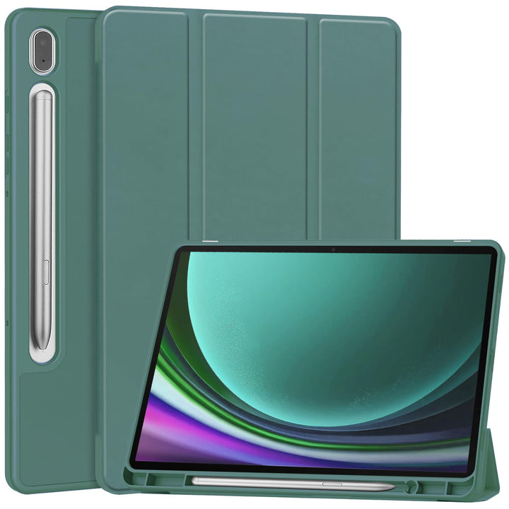 Miimall Lederhülle Kompatibel mit Samsung Galaxy Tab S10/S9 Hülle, Premium PU+TPU Tri-fold Ständer K