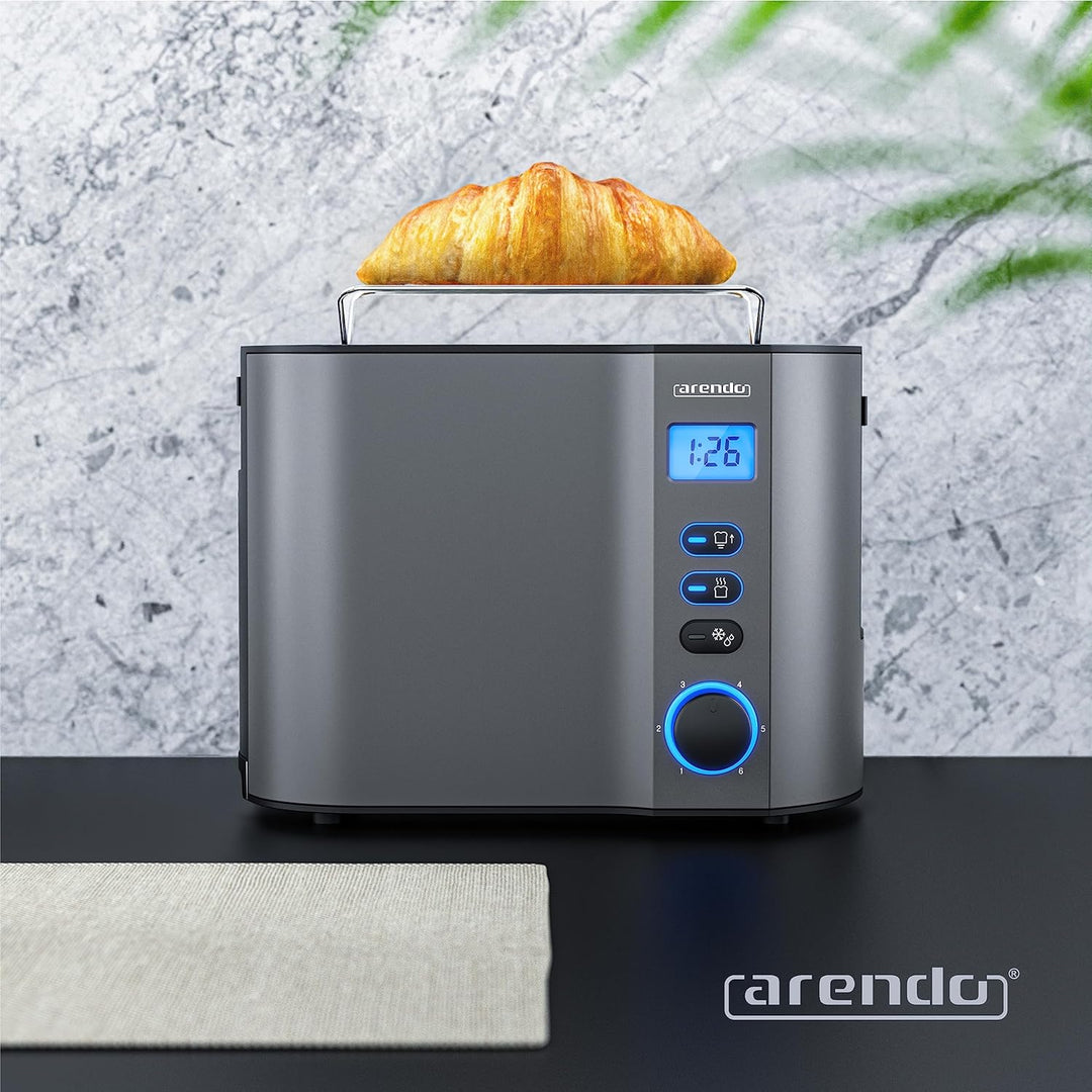 Arendo - Toaster 2 Scheiben Edelstahl mit Restzeitanzeige - 800 Watt - Doppelwandgehäuse - Integrier