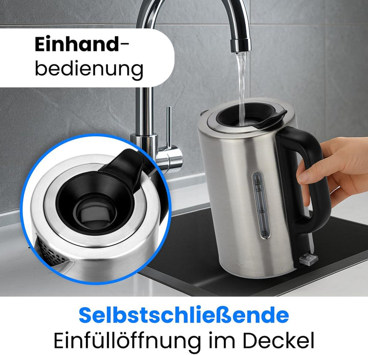 ProfiCook® Wasserkocher Edelstahl 1,7L | Ambiente-Beleuchtung | 2200W | Einhandbedienung | BPA frei