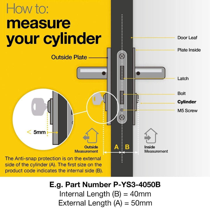 Yale B-YS3-4040NT Platinum Zylinderschloss, mit Knauf, 40/40 10, Nickel-Finish, Euro-Knaufzylinder,