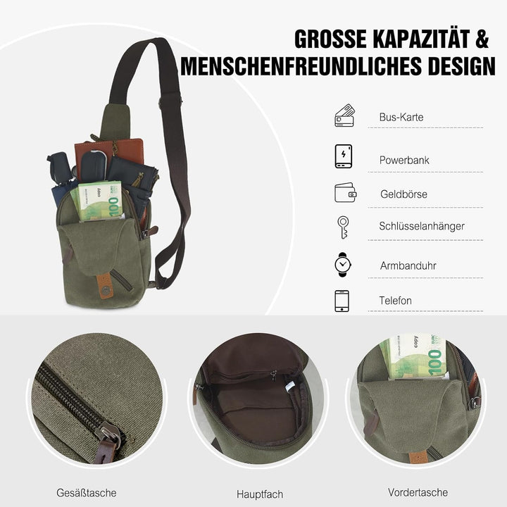 FANDARE Sling Bag mit Kopfhöreröffnung Studenten Party Outdoor Multifunktional Umhängetasche Damen/H