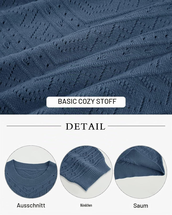 Runcati Damen Kurzarm Strickpullover Casual Rundhals Puffärmel Elegante Einfarbige Sweateshirt Pullo