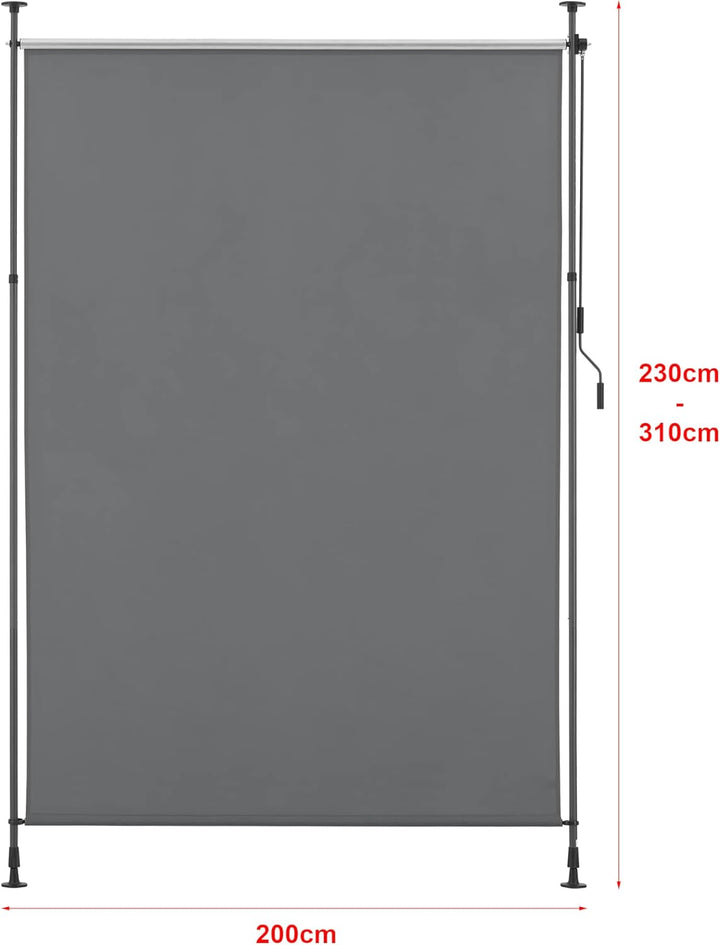 pro.tec Aussenrollo Cimarra 200 x 270 cm Balkonrollo Senkrechtmarkise mit Handkurbel Sichtschutz wit