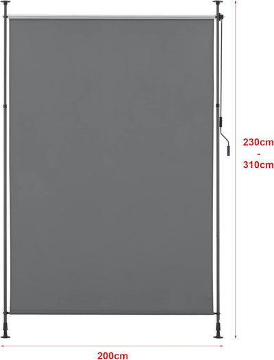 pro.tec Aussenrollo Cimarra 200 x 270 cm Balkonrollo Senkrechtmarkise mit Handkurbel Sichtschutz wit