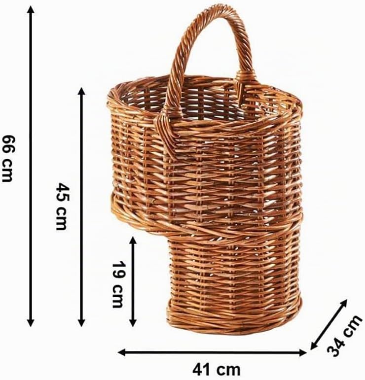 Kobolo Treppenkorb Korb Henkelkorb aus Rattan geflochten - lacak - mit Henkel Braun, Braun