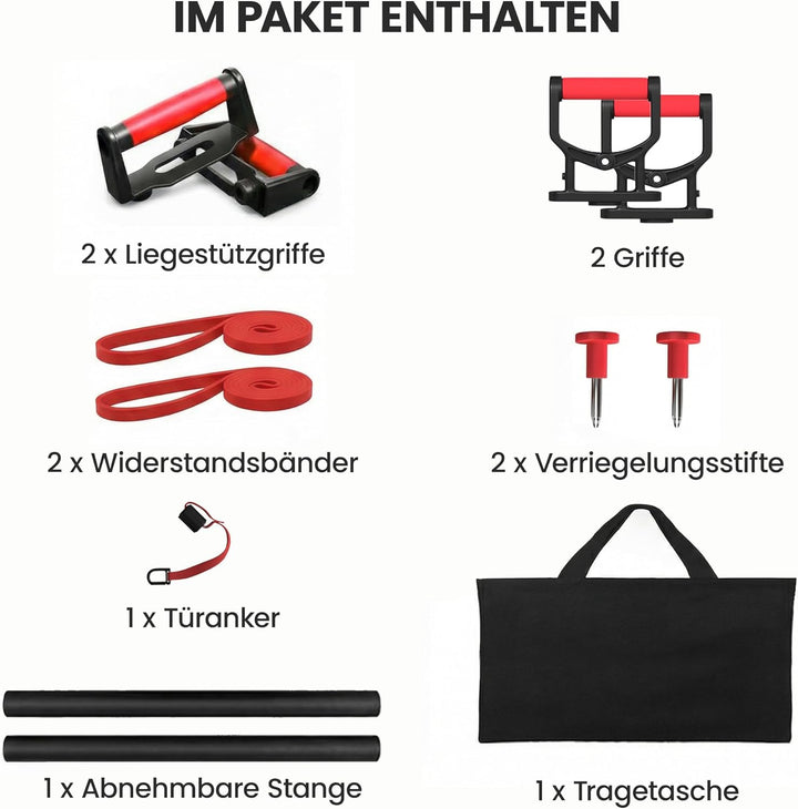 SPORTNOW Liegestützbrett 7-in-1 Verstellbares Push Up Board mit Widerstandsbändern Rollen Türanker,