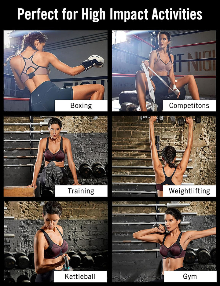 SYROKAN Damen Sport BH Starker Halt- Bügel Push Up Ringerrücken Gepolstert Fitness BH 70B Dunkelrote