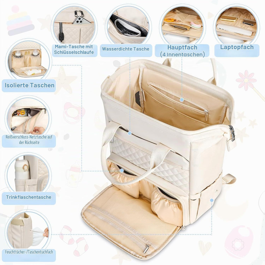 RAINSMORE Baby Wickelrucksack Gross mit Mobiler Wickelauflage Multifunktions Wickeltasche Kinderwage