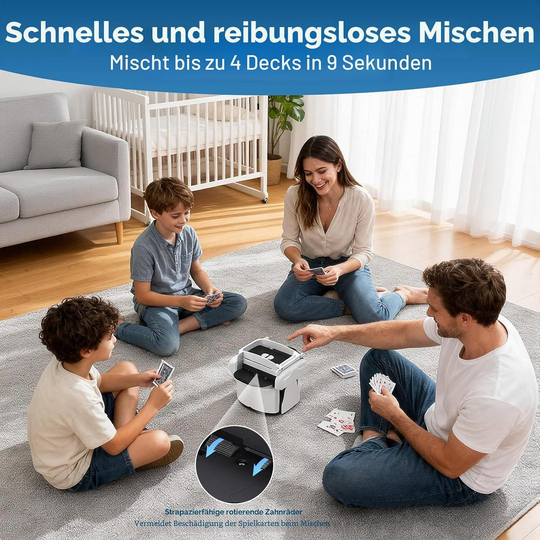 Kartenmischmaschine, Automatischer Kartenmischer für 1–4 Decks, Elektrische Mischmaschine Karten mit